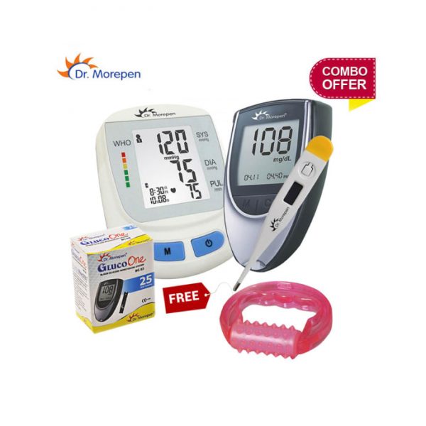 Dr Morepen Combo of B.P. Monitor, Glucometer with 25 Test Strips and Thermometer