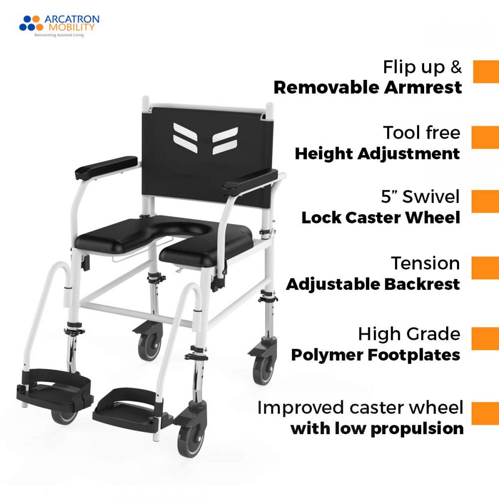 Buy Arcatron Stainless Steel Attendant-Propelled Shower Commode Chair (Frido Prime FPA007) Online in Pune & Mumbai, India